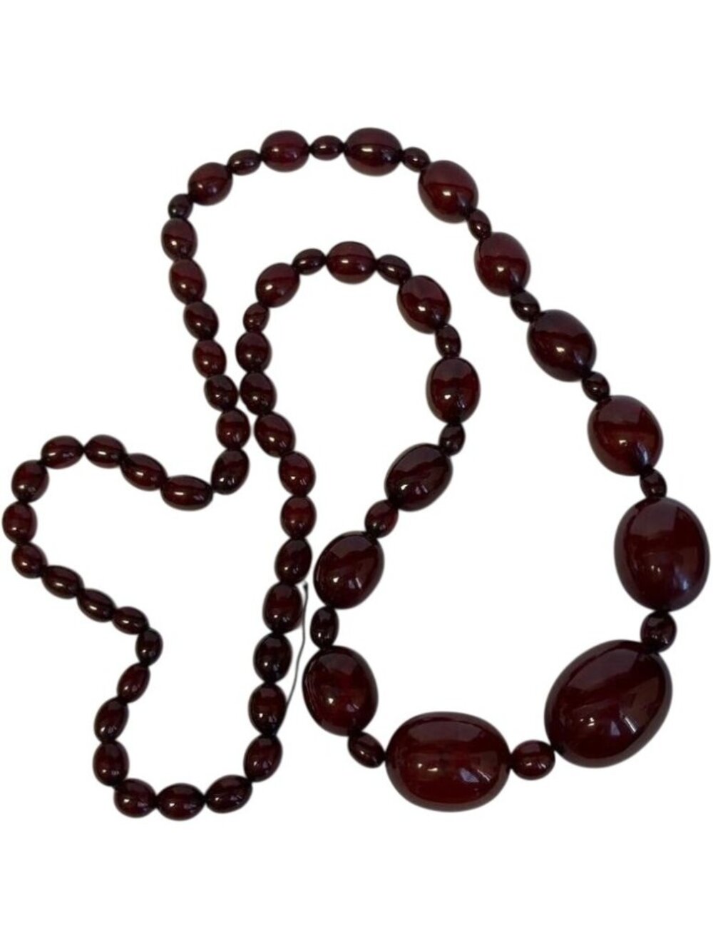 Art Deco Faturan Cherry Amber Bakelite Bead Necklace 88 Grams
